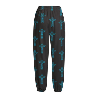 Native Totem Pattern Print Fleece Lined Knit Pants