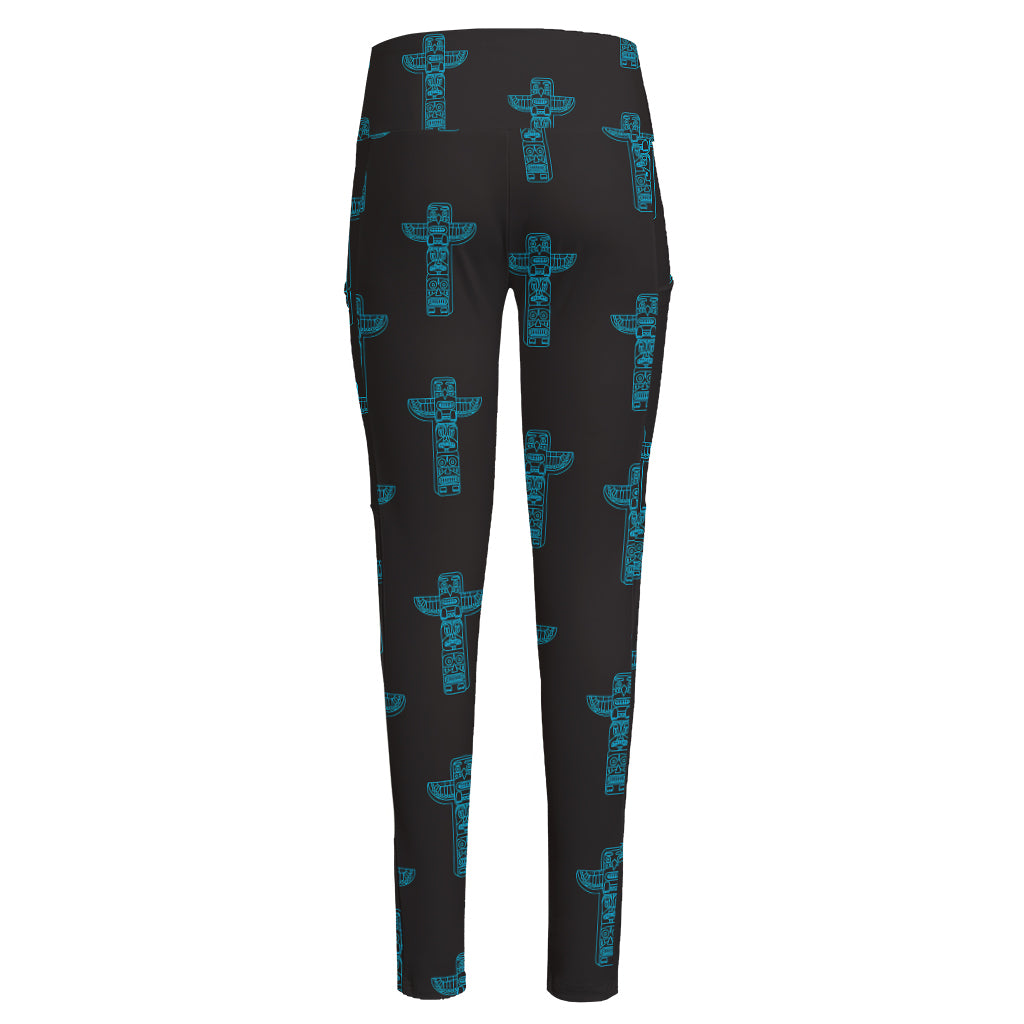 Native Totem Pattern Print High-Waisted Pocket Leggings