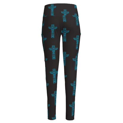 Native Totem Pattern Print High-Waisted Pocket Leggings
