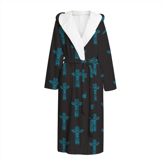 Native Totem Pattern Print Hooded Bathrobe