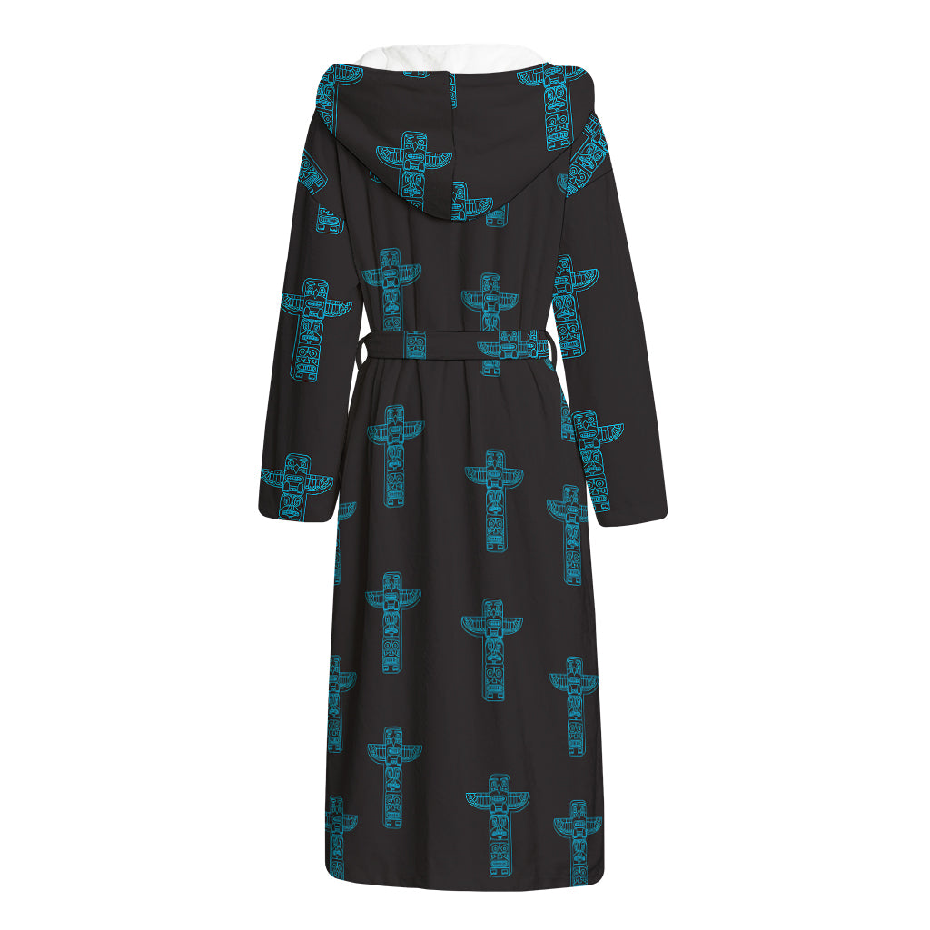 Native Totem Pattern Print Hooded Bathrobe