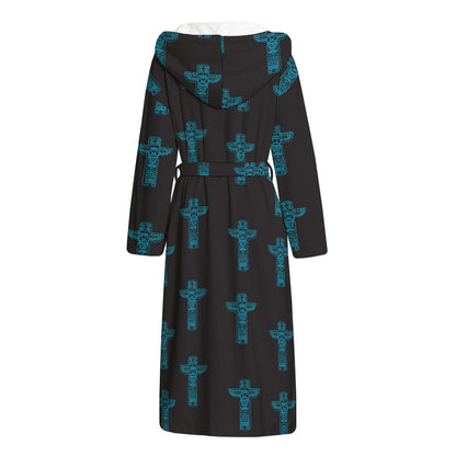 Native Totem Pattern Print Hooded Bathrobe