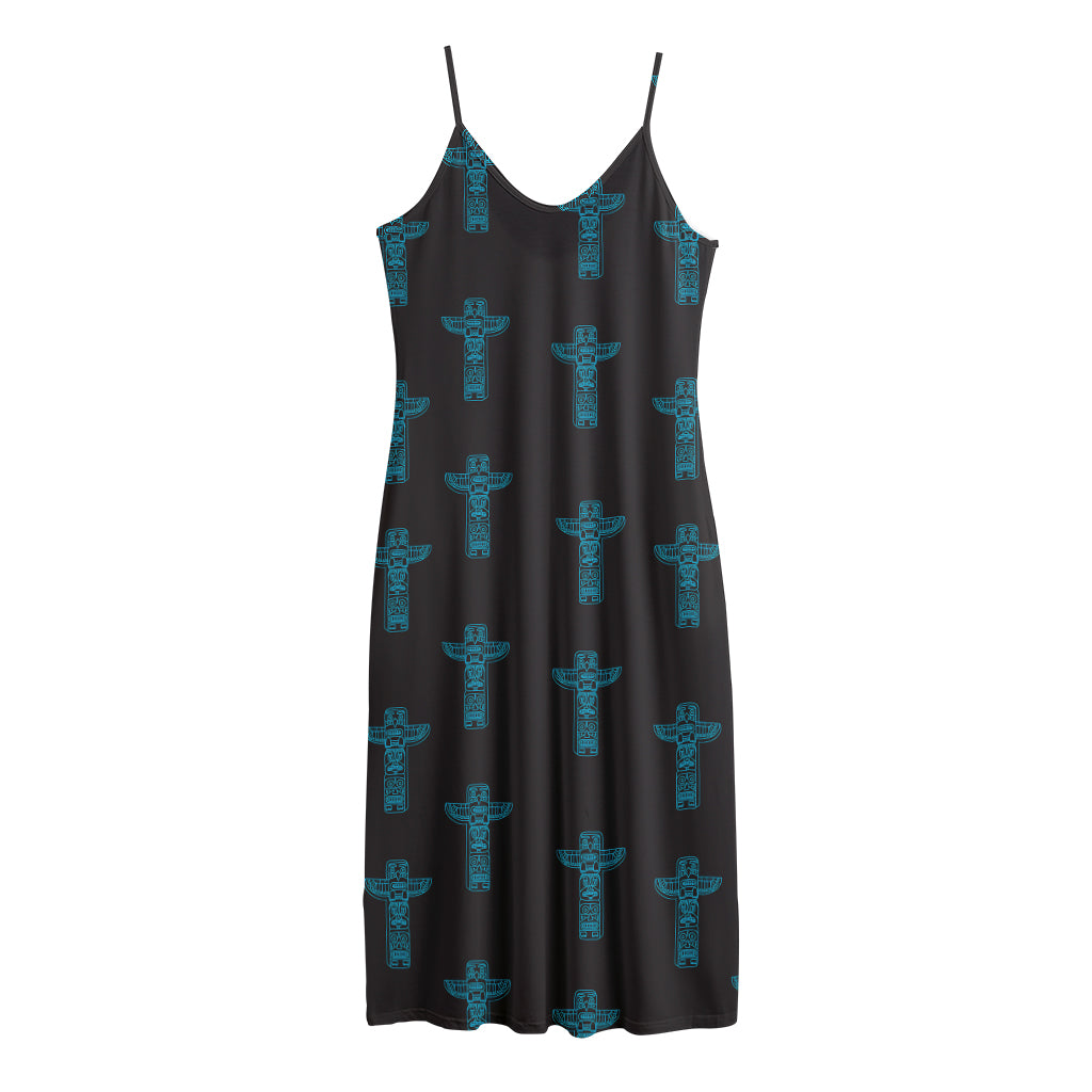 Native Totem Pattern Print Jersey Midi Cami Dress