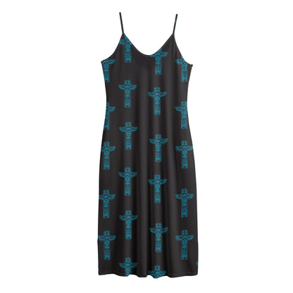 Native Totem Pattern Print Jersey Midi Cami Dress