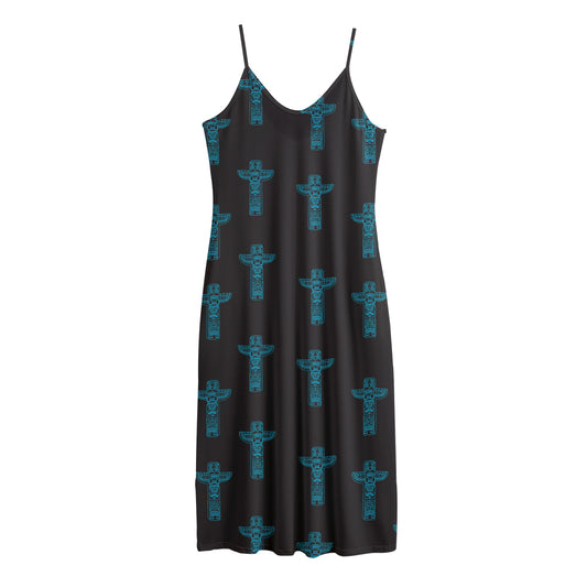 Native Totem Pattern Print Jersey Midi Cami Dress