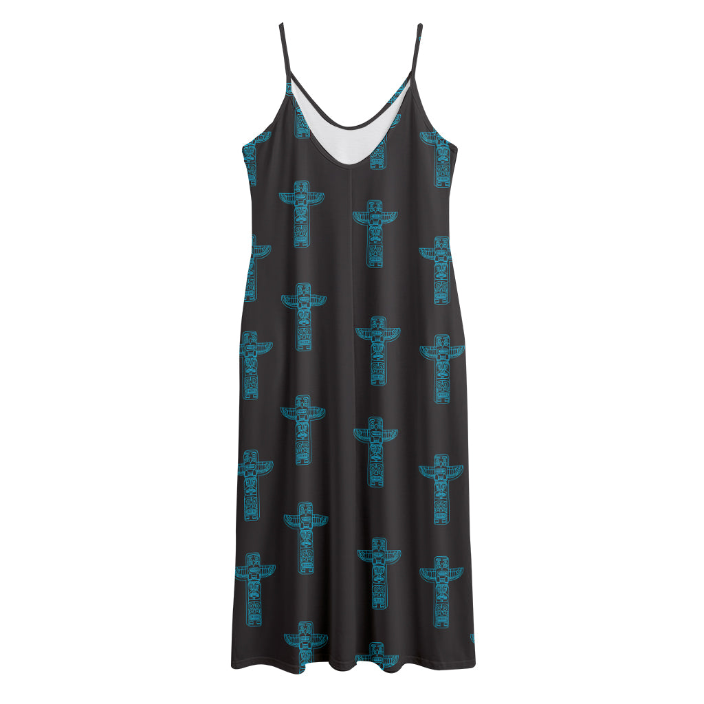 Native Totem Pattern Print Jersey Midi Cami Dress