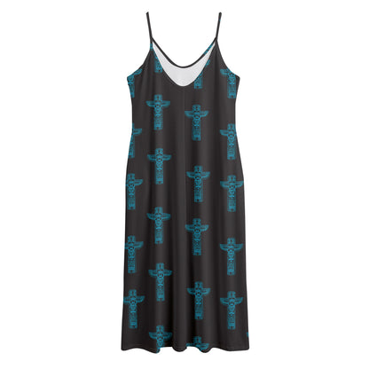 Native Totem Pattern Print Jersey Midi Cami Dress