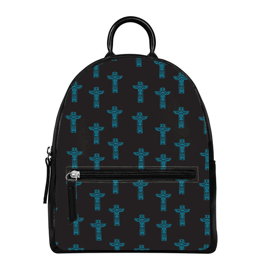 Native Totem Pattern Print Leather Backpack