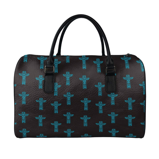 Native Totem Pattern Print Leather Duffle Bag