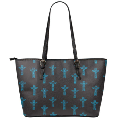 Native Totem Pattern Print Leather Tote Bag