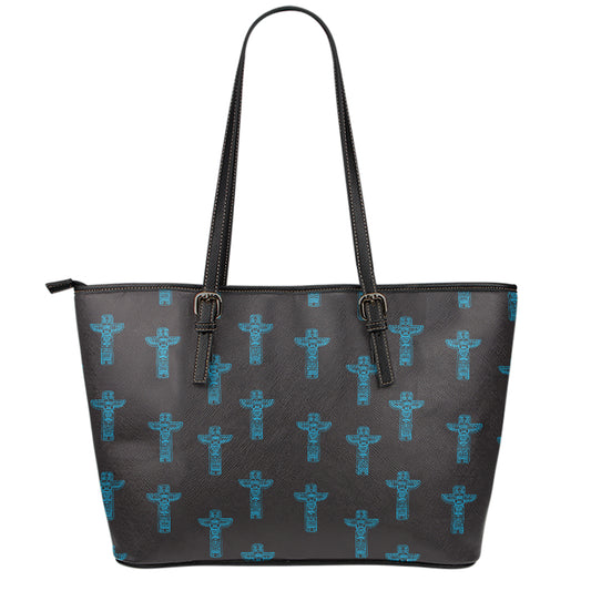 Native Totem Pattern Print Leather Tote Bag