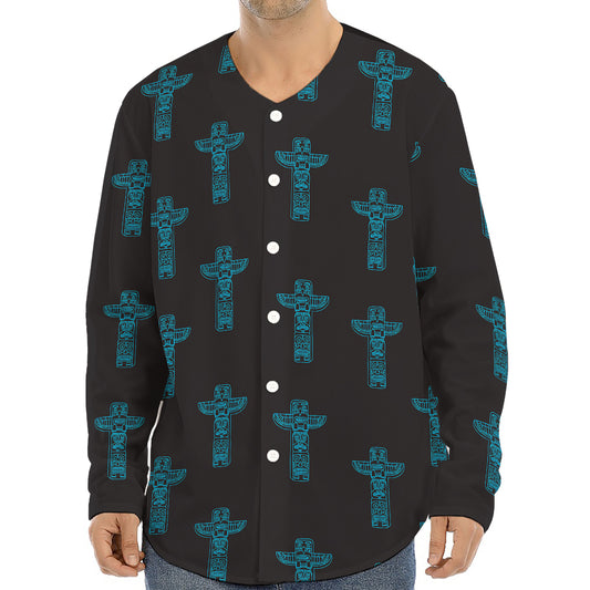 Native Totem Pattern Print Long Sleeve Baseball Jersey