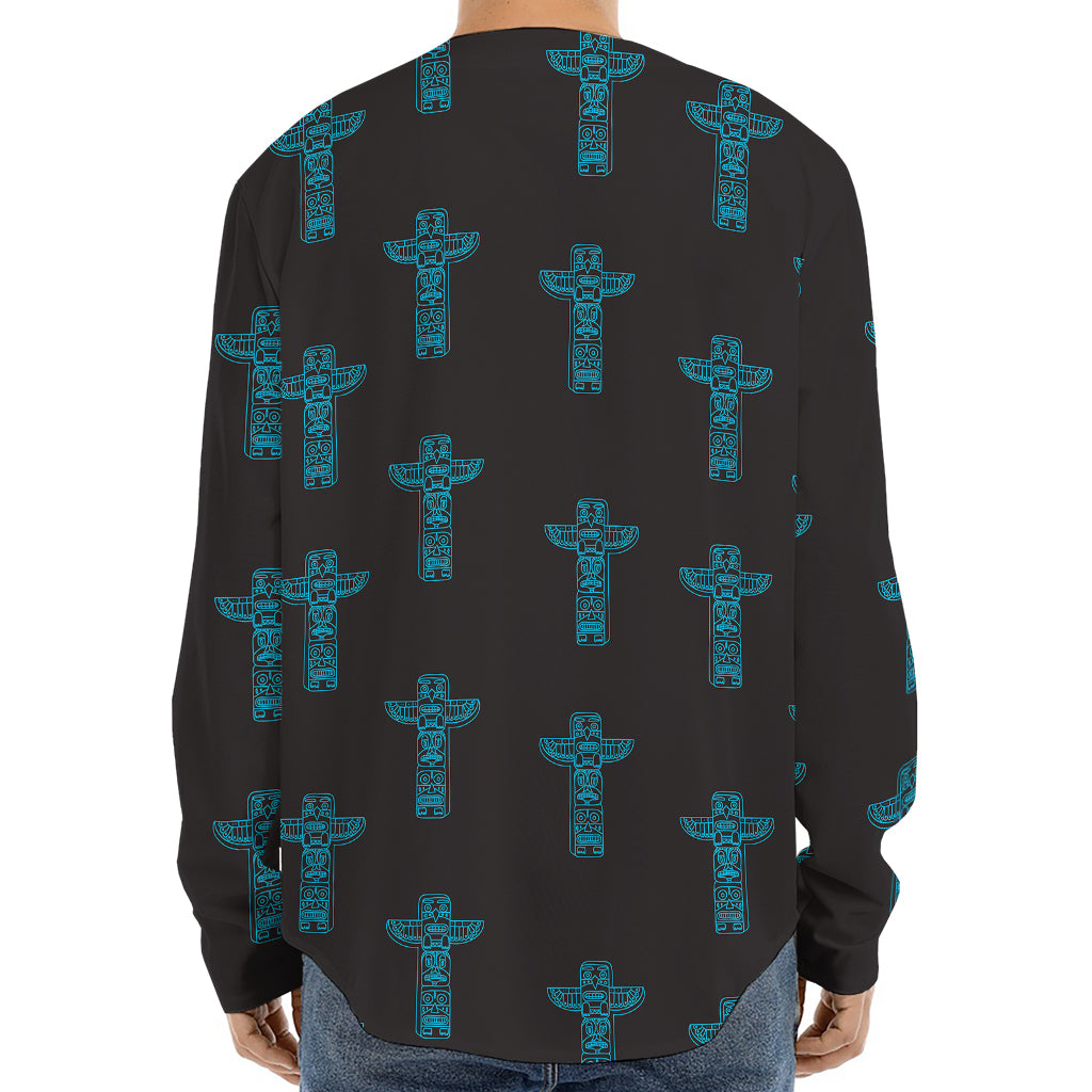 Native Totem Pattern Print Long Sleeve Baseball Jersey