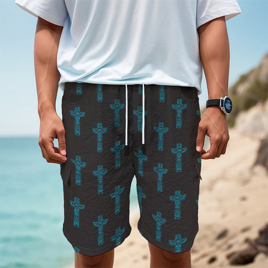 Native Totem Pattern Print Men's Cargo Shorts
