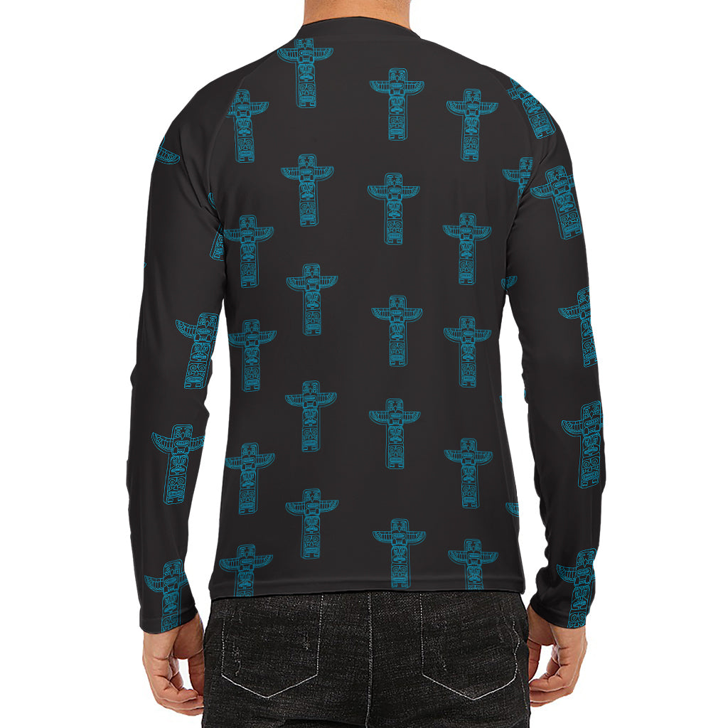 Native Totem Pattern Print Men's Long Sleeve Rash Guard