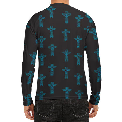 Native Totem Pattern Print Men's Long Sleeve Rash Guard
