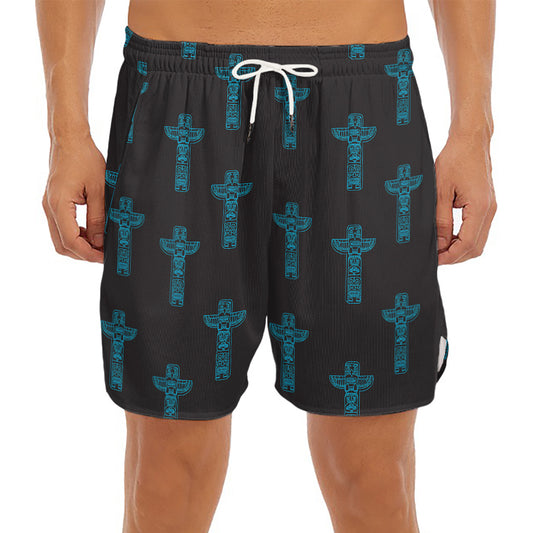 Native Totem Pattern Print Men's Split Running Shorts