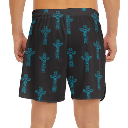Native Totem Pattern Print Men's Split Running Shorts