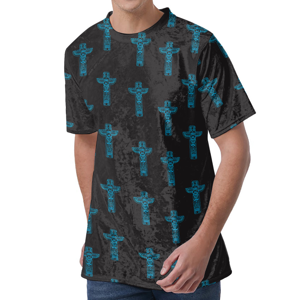 Native Totem Pattern Print Men's Velvet T-Shirt