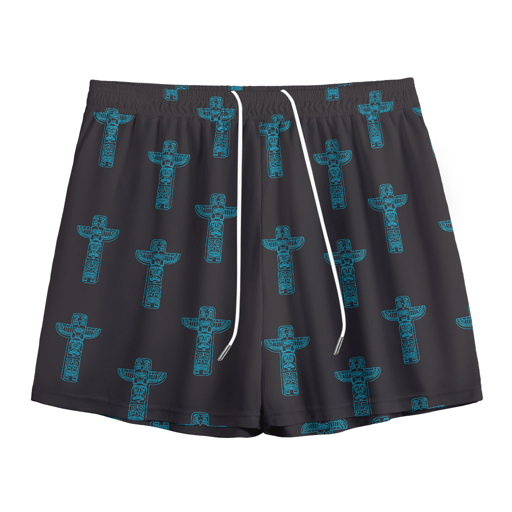 Native Totem Pattern Print Mesh Shorts