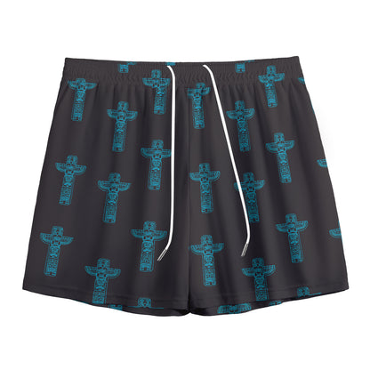 Native Totem Pattern Print Mesh Shorts
