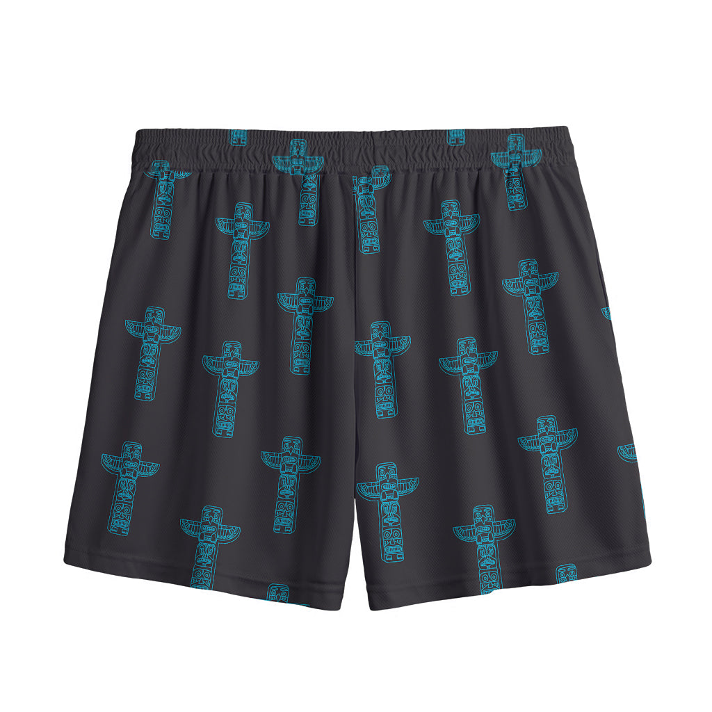 Native Totem Pattern Print Mesh Shorts