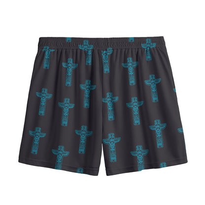 Native Totem Pattern Print Mesh Shorts