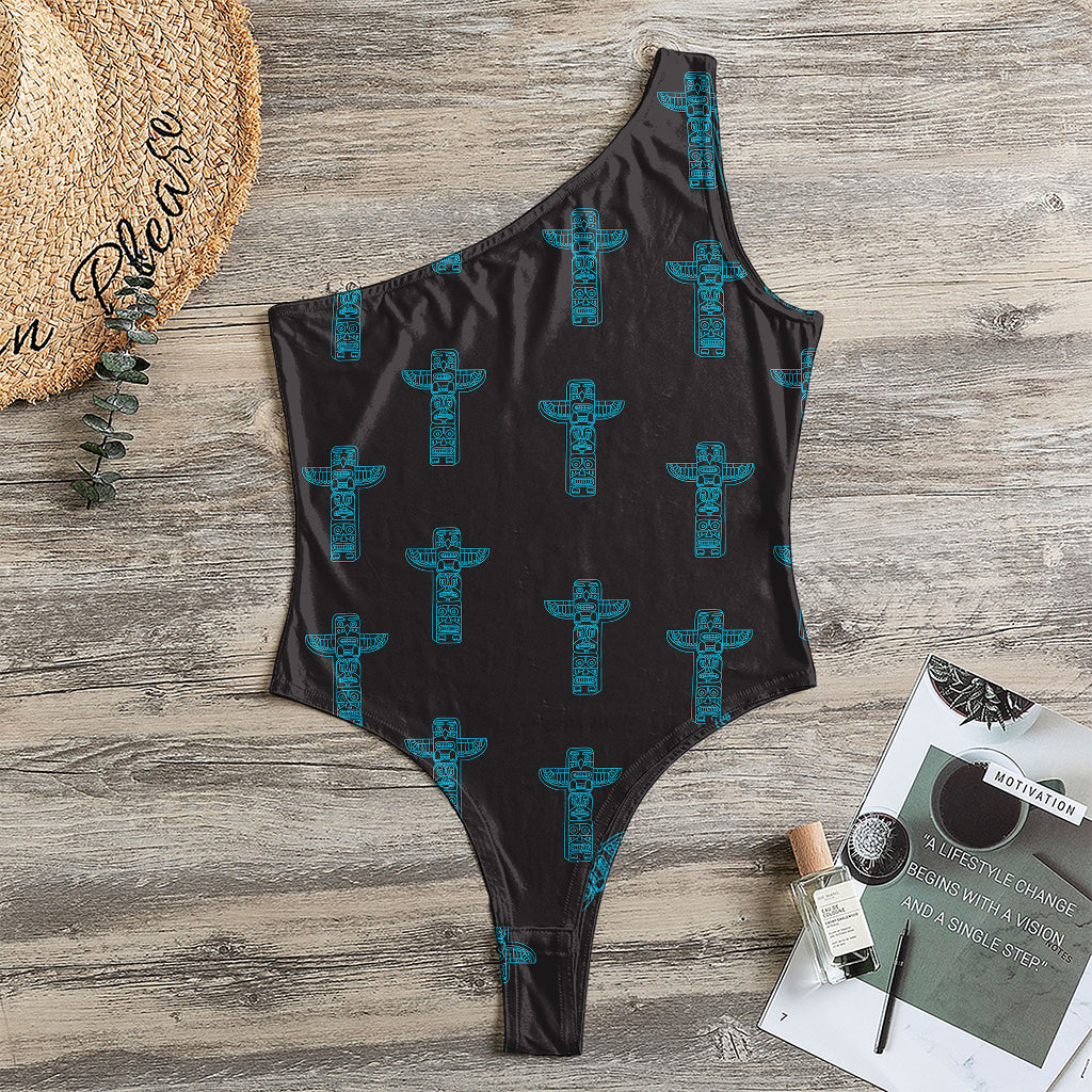 Native Totem Pattern Print One Shoulder Bodysuit
