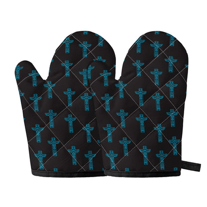 Native Totem Pattern Print Oven Mitts