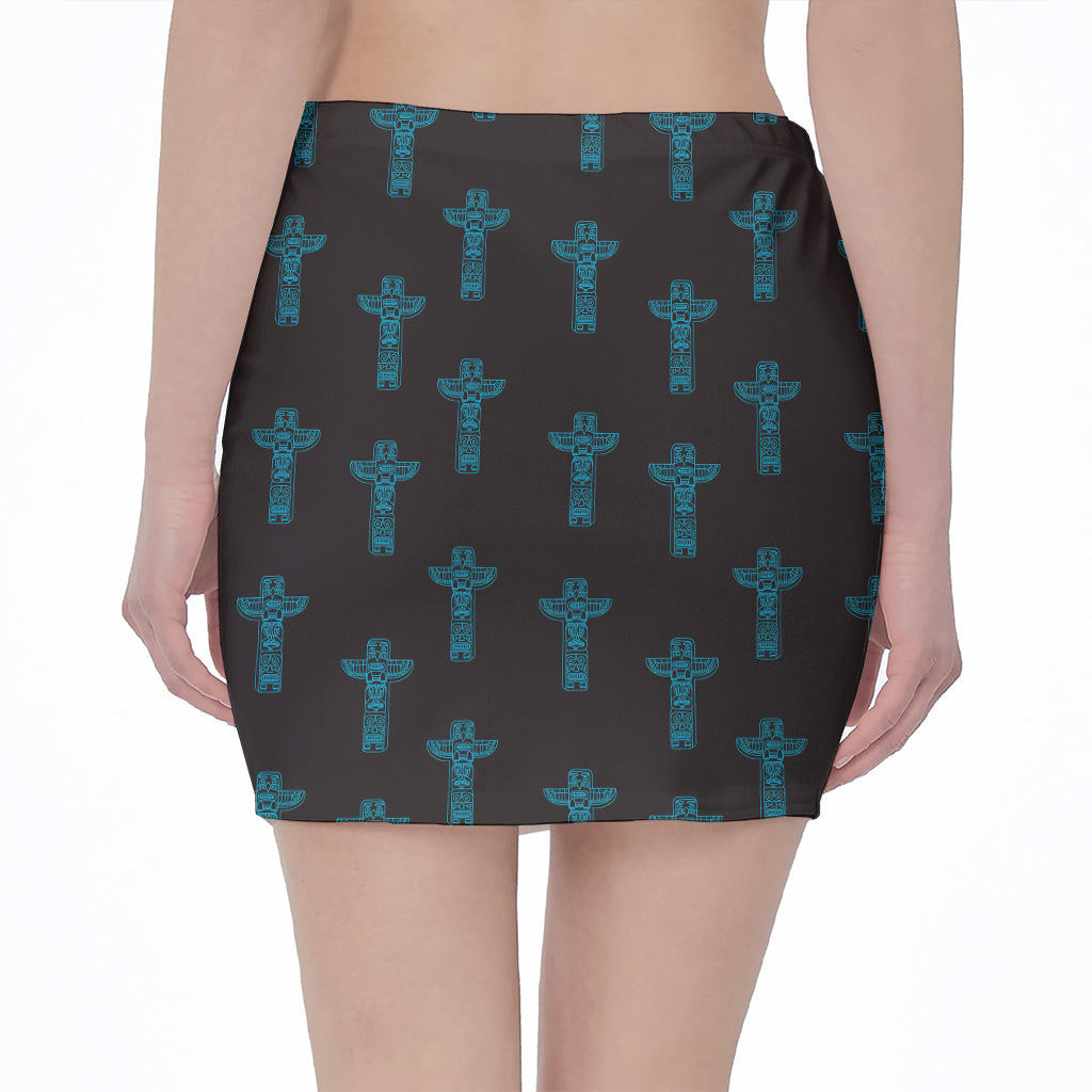 Native Totem Pattern Print Pencil Mini Skirt