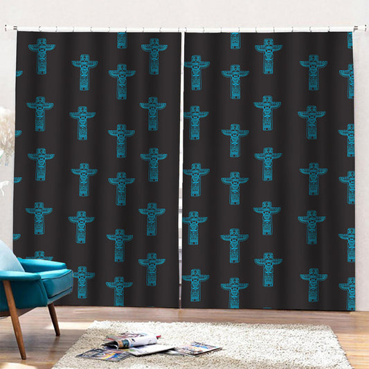 Native Totem Pattern Print Pencil Pleat Curtains