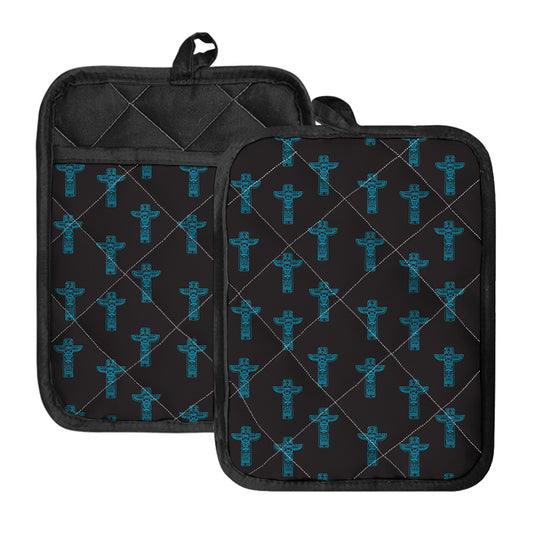 Native Totem Pattern Print Pot Holders With Pocket