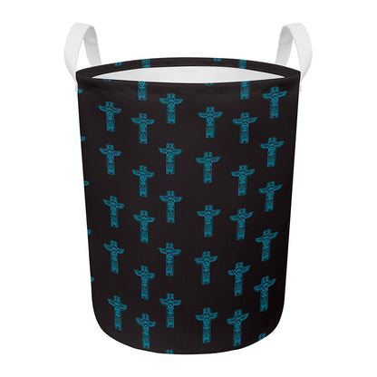 Native Totem Pattern Print Round Laundry Basket