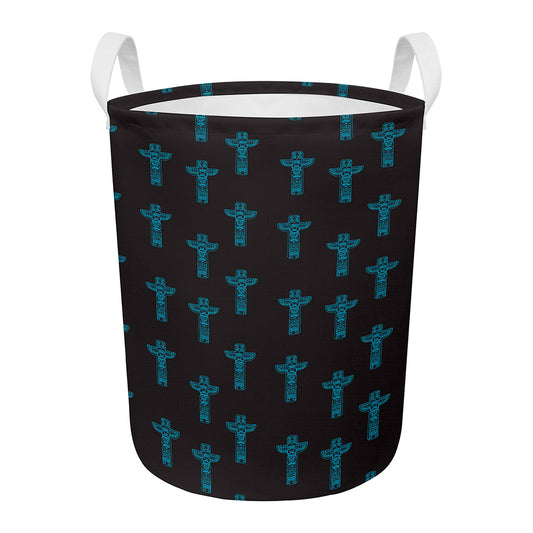 Native Totem Pattern Print Round Laundry Basket