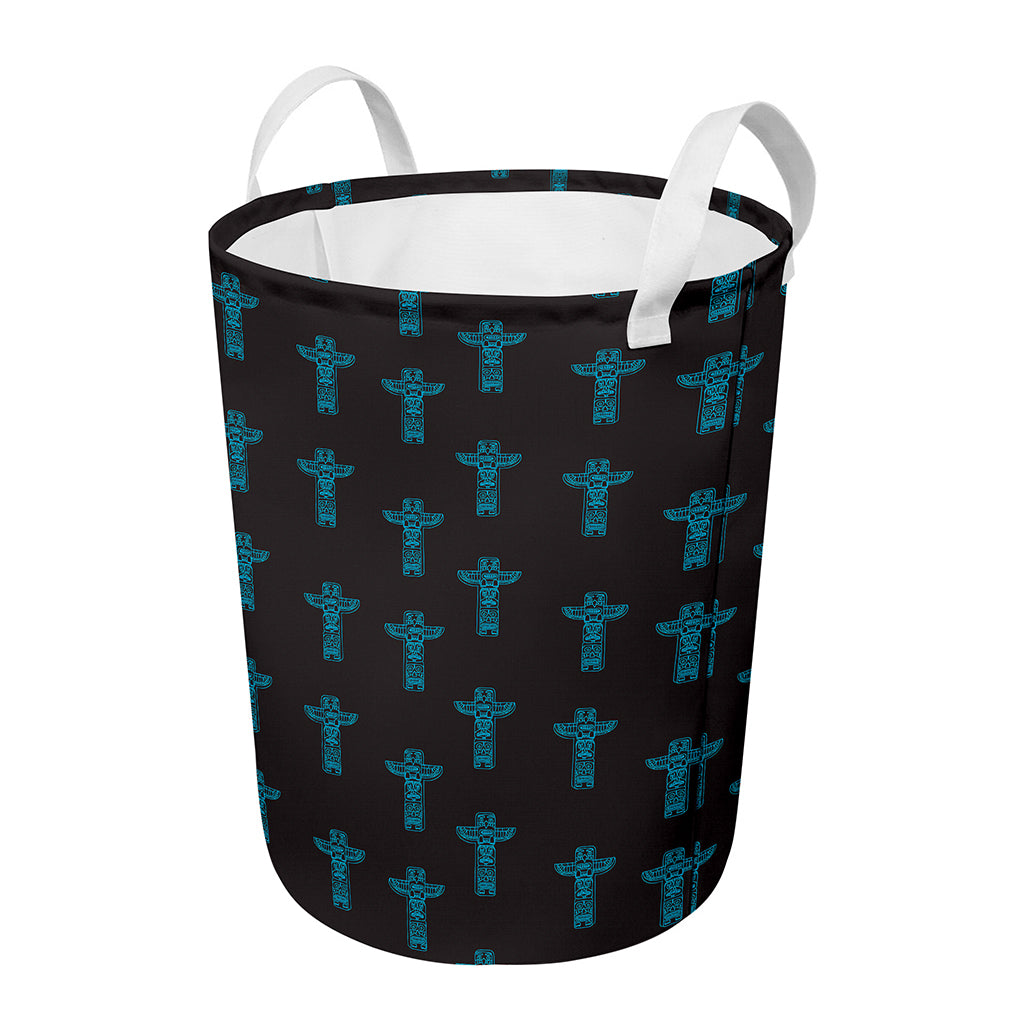 Native Totem Pattern Print Round Laundry Basket