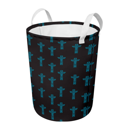 Native Totem Pattern Print Round Laundry Basket