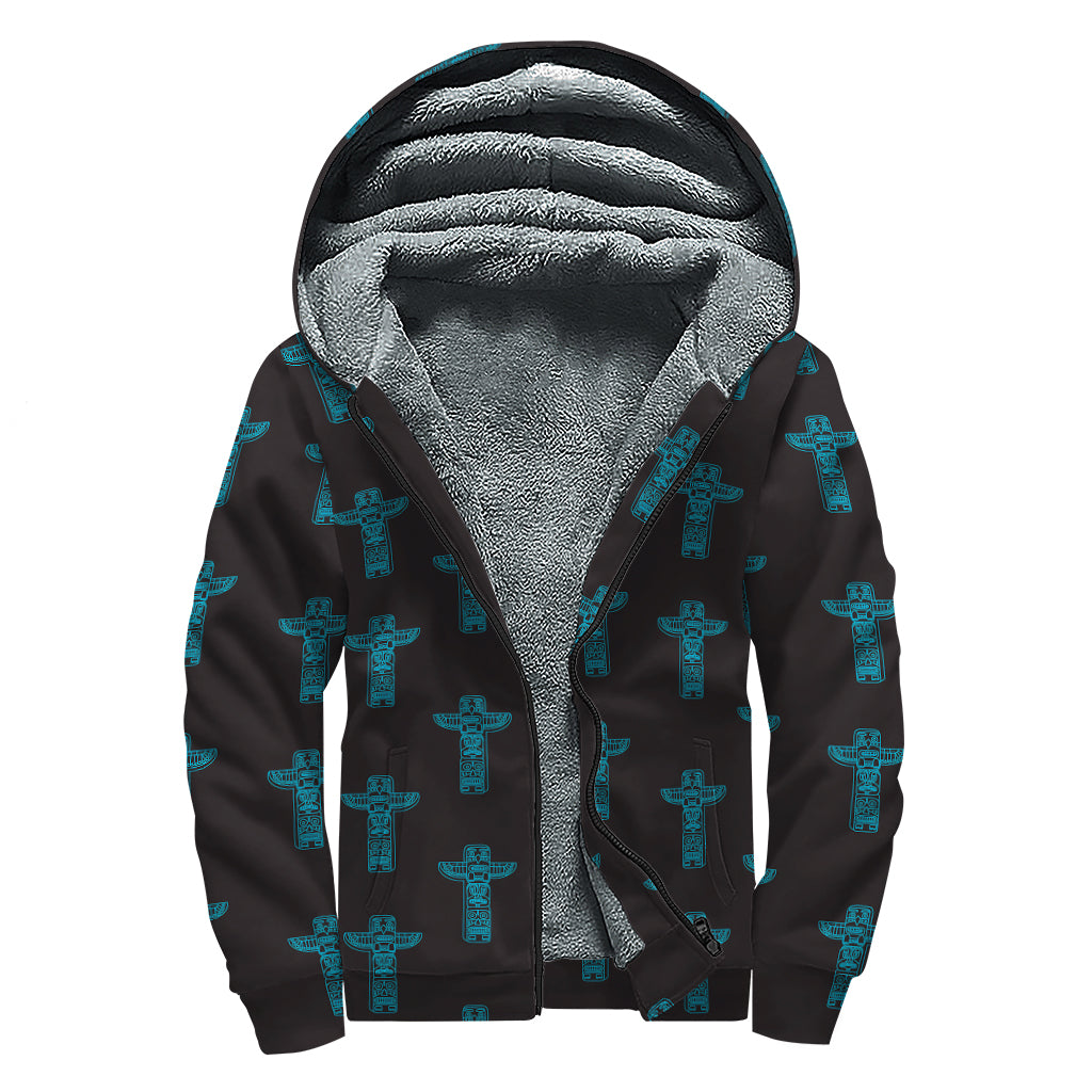 Native Totem Pattern Print Sherpa Lined Zip Up Hoodie
