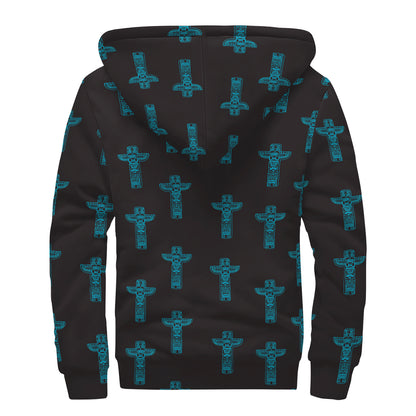 Native Totem Pattern Print Sherpa Lined Zip Up Hoodie