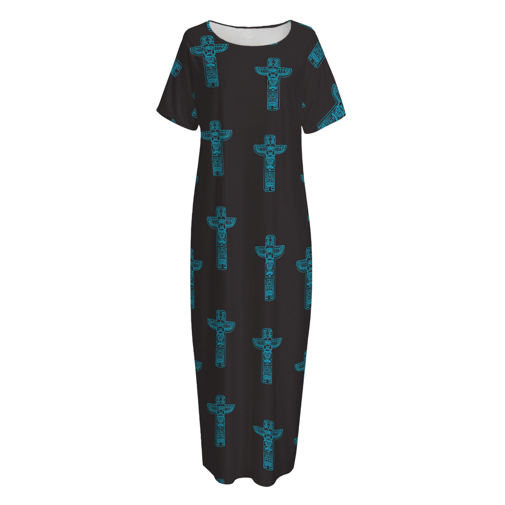 Native Totem Pattern Print Short Sleeve Long Nightdress