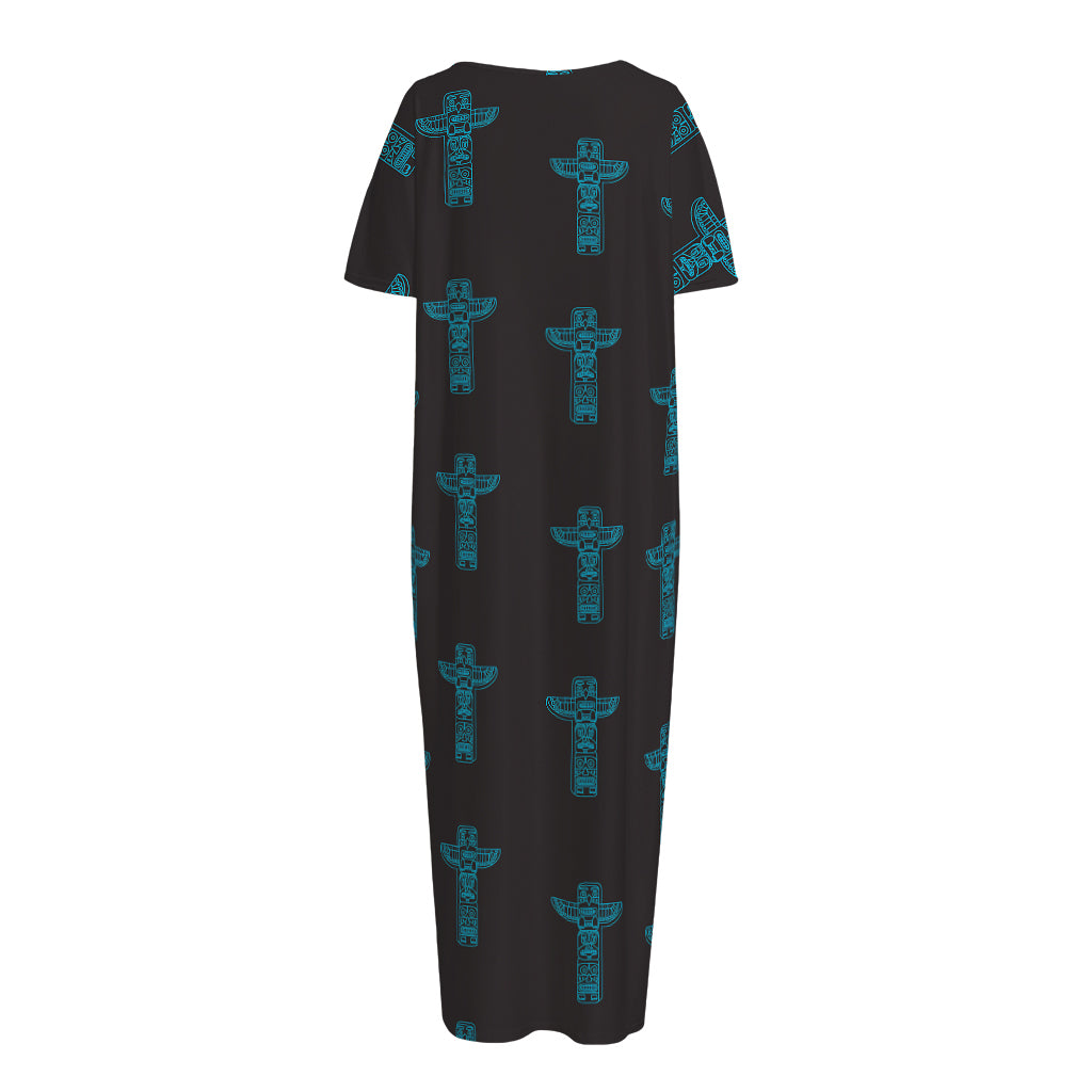 Native Totem Pattern Print Short Sleeve Long Nightdress