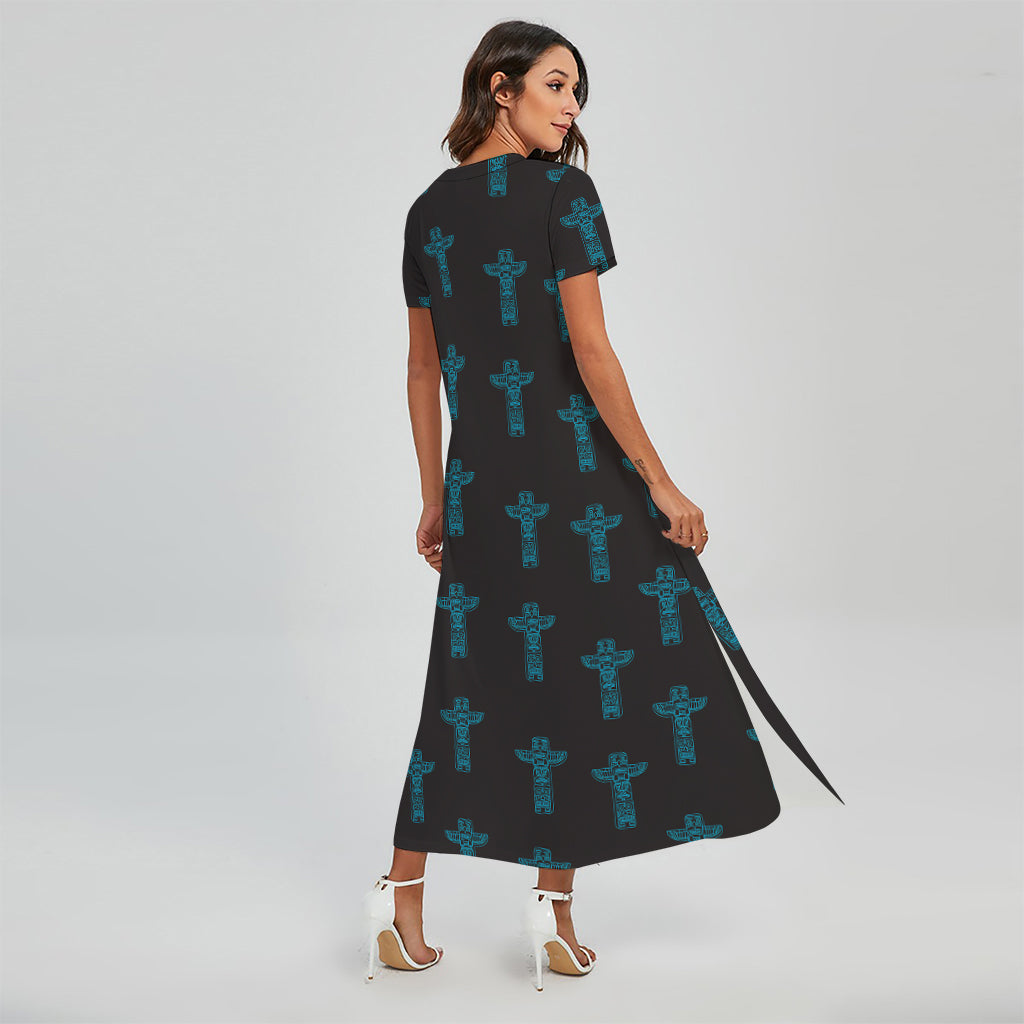 Native Totem Pattern Print Short Sleeve Maxi Dress