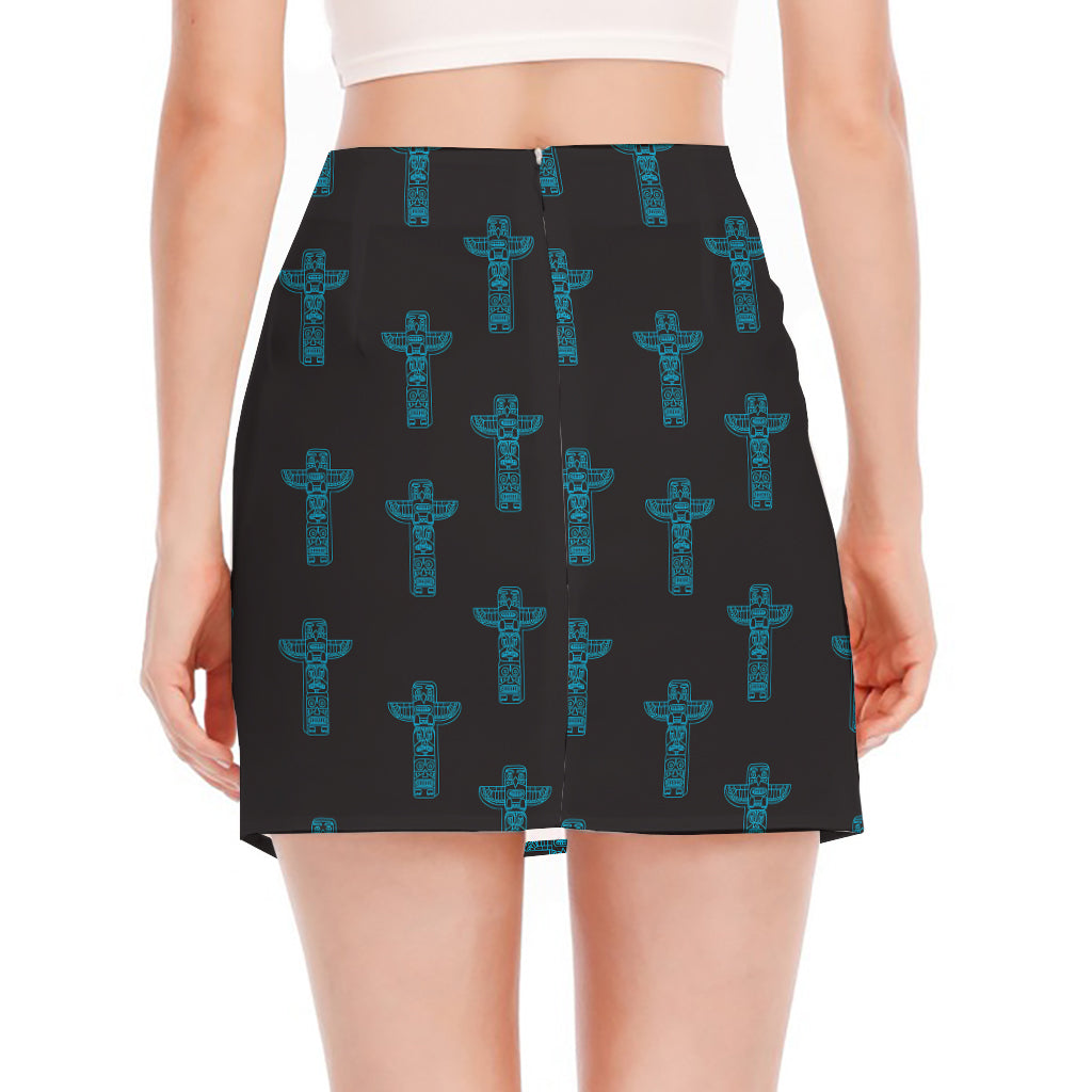 Native Totem Pattern Print Side Slit Mini Skirt