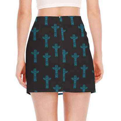 Native Totem Pattern Print Side Slit Mini Skirt