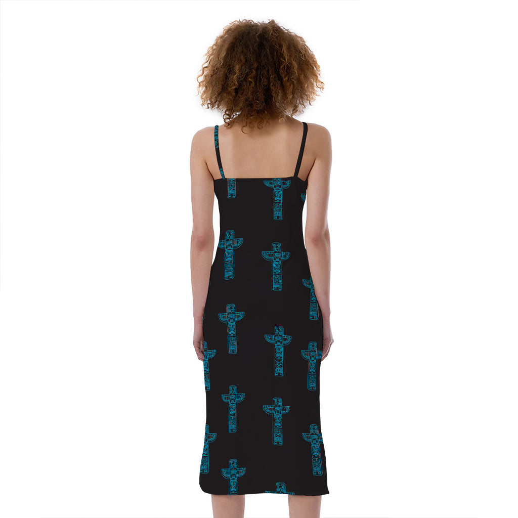 Native Totem Pattern Print Slim Fit Midi Cami Dress