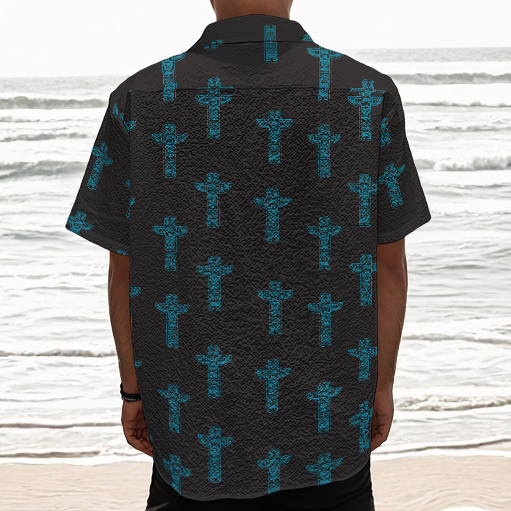 Native Totem Pattern Print Textured Short Sleeve Shirt