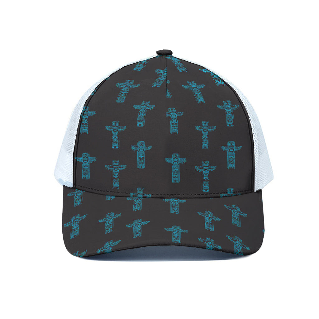 Native Totem Pattern Print White Mesh Trucker Cap