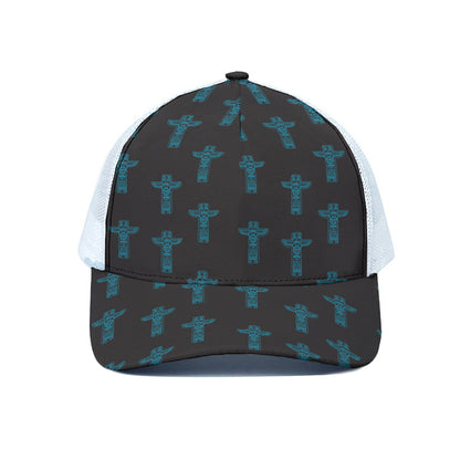 Native Totem Pattern Print White Mesh Trucker Cap