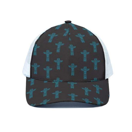 Native Totem Pattern Print White Mesh Trucker Cap