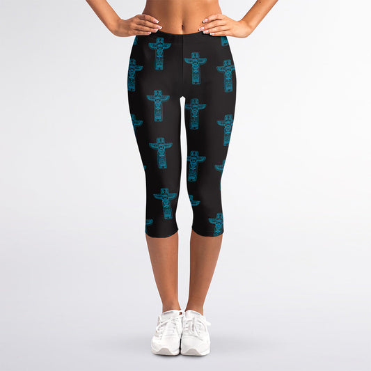 Native Totem Pattern Print Women's Capri Leggings