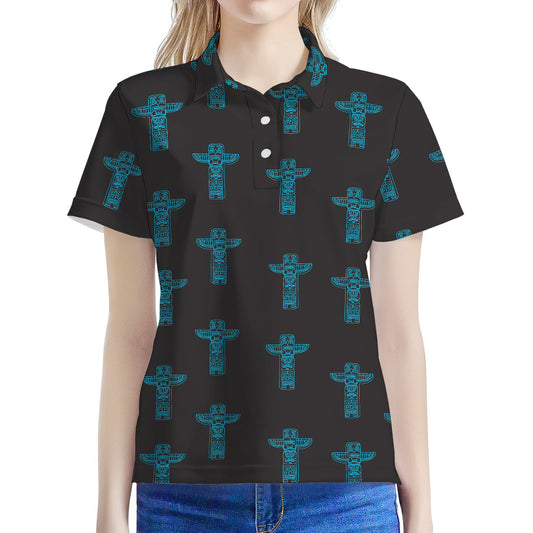 Native Totem Pattern Print Women's Polo Shirt